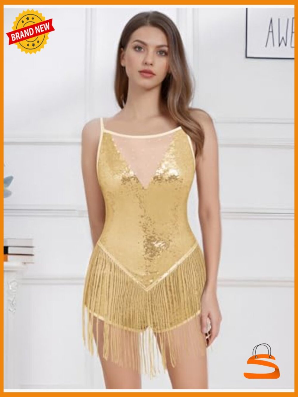 Sequin Fringe Romper Bodysuit for Women Latin Jazz Dance Leotard Rave Outfit - Picture 3 of 7
